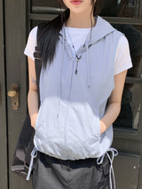 ストリングフードナイロンジップアップベスト/Lola String Hood Nylon Zip-up Vest