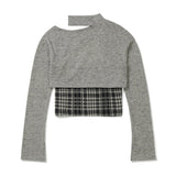 レイヤードチェックニットセット / Layered Check Knit Set [GREY]