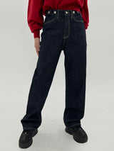 ローボタンブラッシュデニムパンツ/no.256 raw button brushed denim pants