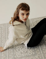 HALF ZIP UP PUNCHING RHOMBUS SWEATER IVORY (6691448455286)