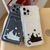 Cute Act Cat Black Card Storage Phone Case