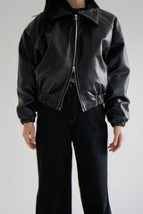 レザークロップブルゾンパディング/Leather crop blouson padding (2color)