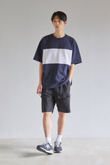 インサイズドカラーブロックTシャツ/Incised Color Block Tee (Navy)