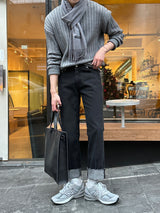 LMN Regular Roll-Up Denim Pants (Black)