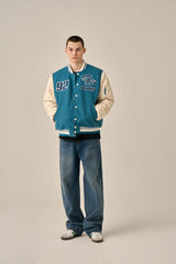 QUILTING POINT VARSITY JACKET - BLUE