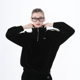レイジーデイベルベットジップアップ/0 3 lazy day velvet zip-up top - BLACK