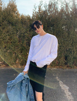 Extended Sleeve Loose Fit Crew Neck T-Shirt (6693672779894)