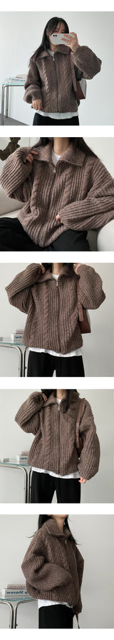 Retodum Two Way High-Neck Twisted Knitted Zip-Up