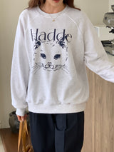 キャットドローイングスウェットシャツ/CAT DRAWING SWEATSHIRTS (WHITE MELANGE)