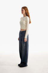 スモールチェリーケーブルクロップニット／SMALL CHERRY CABLE CROP KNIT [IVORY]