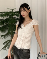 ジャケットレースパンチングy2kピンタックオフショルダースリーブレスブラウス / Jacket lace punching y2k pintuck off shoulder sleeveless blouse