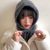Tenu two-button hoodie knit ribbon strap balaclava