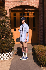 ドントウォーリーハンバーガーユニセックス半袖ワークシャツ / Dont Worry Hamburger Short-Sleeved Unisex Work Shirt