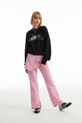 チェリープラネットグラフィッククロップスウェットシャツ / CHERRY PLANET GRAPHIC CROP SWEATSHIRT [BLACK]