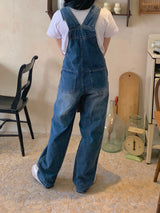 フレンチワイドデニムオーバーオールサスペンダージャンプスーツ / French wide denim overalls suspenders jumpsuit