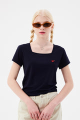 スモールチェリースクエアネッククロップTシャツ / SMALL CHERRY SQUARE NECK CROP T-SHIRT [NAVY]