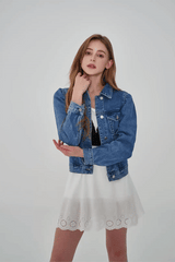 ピンタックミッドブルーデニムジャケット/WORN PINTUCK MID BLUE DENIM JACKET [6076]