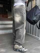 ビンテージダーティーウォッシュドデニムワイドパンツ / Vintage dirty washed denim wide pants