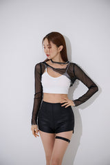 チョーカーシースルークロップTシャツ / TOP(9370) Choker See-through Crop Tee