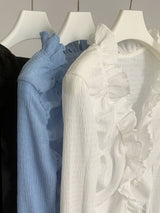 Frill shirring strap blouse