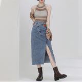 Crew Unbalanced Denim Long Skirt (6600188002422)