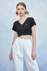 HIDE Lettuce Edge Cardigan Top (Black) (6570973233270)
