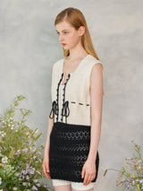 プチリボンニットベスト / Petite Ribbon Knit Vest (Ivory)