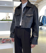 フレンチ レザー クロップジャケット / MO French Leather Cropped Jacket (2 colors)