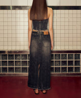 デニムパネルドチューブトップ / DENIM PANELLED TUBE TOP (BLACK)