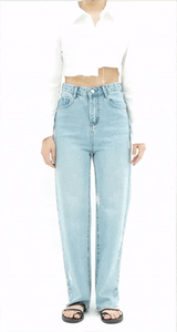 ストレートフィットバックポケットレザーパッチポイントブレットマークデストロイドデニムパンツ / STRAIGHT FIT BACK POCKET LEATHER PATCH POINT BULLET MARK DESTROYED DENIM PANTS [16624]