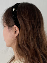 カメオゴールドドットベルベットボリュームヘアバンド【ブラック】
