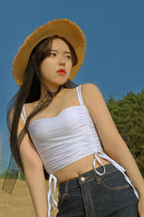 2シャーリングハートネッククロップドスリーブレストップ/two shirring heart neck cropped sleeveless top (white)
