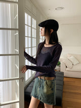 Tito diagonal pleated two-tone long sleeve knit