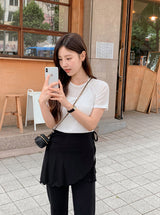 レイヤードバンディングロングパンツ +ミニスカートセット (3color)