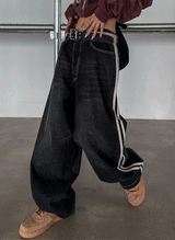 (UNISEX) ピーナッツラインワイドデニムパンツ