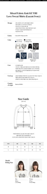 Mixed Fabric Knit KUYRI Love Sweat Shirts (Lucent Ivory)
