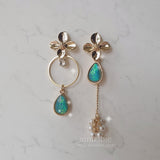 ゴールドフラワーズアンドコーラルブルーティアドロップピアス / Gold Flowers and Coral Blue Teardrops Piercing