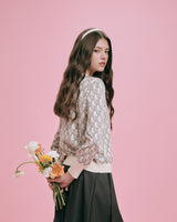 DVRK PRIVÉ KNIT CROPPED MONOGRAM CARDIGAN - CREAM/GREY