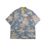プリントリネンブレンドショートスリーブジャケット/[UNISEX] Printed Linen-Blend Short-Sleeved Jacket (Blue)
