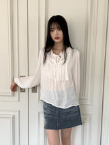 マーフィングラブリーピンタックフリルリボンヨルブラウス / Maping lovely pintuck frill ribbon yoru blouse