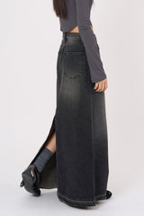 Maxi back slit denim long skirt