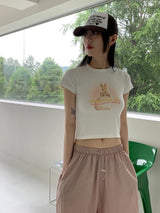 [MADE] エルカバニーラビットプリントクロップド半袖Tシャツ / Elka Bunny Rabbit Print Cropped Short Sleeve T-Shirt