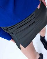 サテンドレープスリットミニスカート/Satin Draped Slit Mini Skirt _ Dark Grey