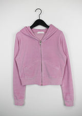 ベルベット クロップ フード ジップアップ / Velvet Crop Hood Zip Up (4color)