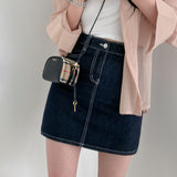 コントラストスティッチデニムミニスカート / Contrast Stitch Dark Blue Denim Mini Skirt