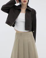 クラシックレザークロップドブルゾンジャケット / Classic leather cropped blouson jacket