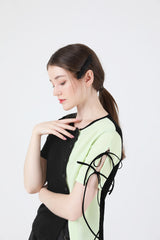 スリットリボンハーフスリーブTシャツ / Slit Ribbon Half-Sleeve T-shirt Green