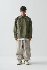 ロゴカラーコットンベーシックジャケット/BSR2223FWJK065 LOGO COLLAR COTTON BASIC JACKET KHAKI