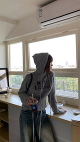 First Angora Letterang Hooded Knit