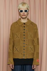 BUTTON ARGYLE KNIT JACKET / OLIVE